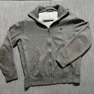 Polo Ralph Lauren Mens Full Zip Hoodie Grey Waffle Knit Lined Hood Large